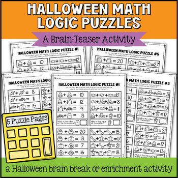 Preview of Halloween Math Logic Puzzles, Halloween Math Activities, Brain Teaser Puzzles