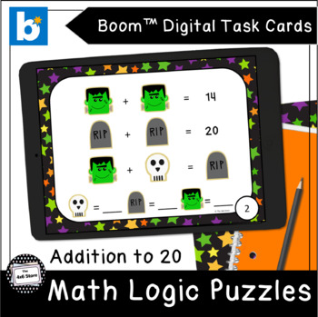 Preview of Halloween Math Logic Puzzles Sums to 20 Digital Task Cards Boom Learning