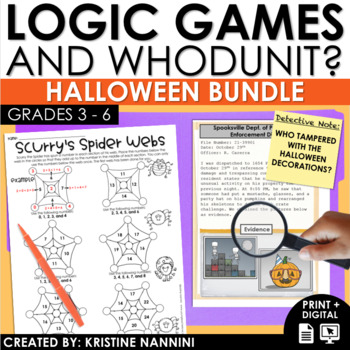Preview of Halloween Math Logic Puzzles and Whodunit Bundle | Early Finishers Activities
