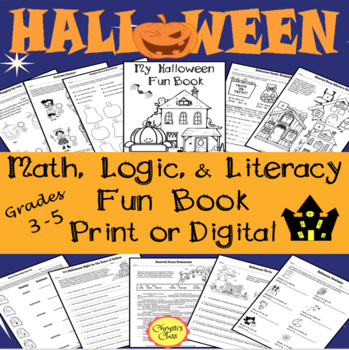 Preview of Halloween Math, Logic, and Literacy Fun Book for Grades 3-5: Print and Digital