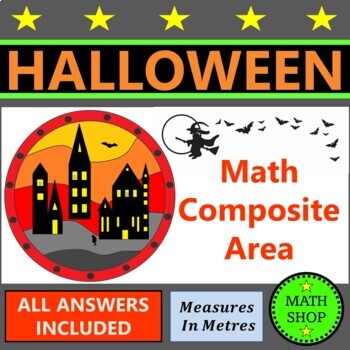 Preview of Halloween Math Metric Measures Area of Composite Shapes Geometry