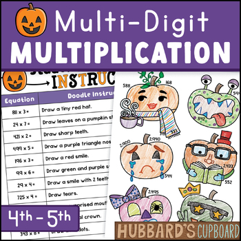 Preview of Halloween Math MULTIPLICATION - Activities Worksheets Craft - 4th & 5th Grade