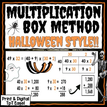 Preview of Halloween Math Multi-Digit Multiplication Using the Box Method Print and Digital