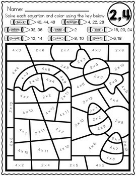 halloween math multiplication color by number worksheets by kim heuer