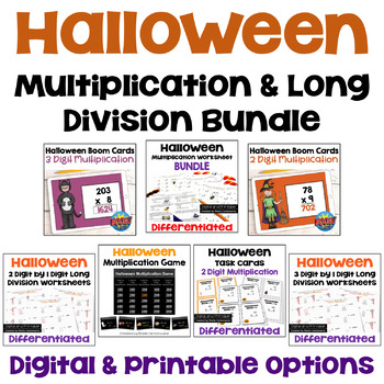 Preview of Halloween Math Multiplication and Long Division BUNDLE