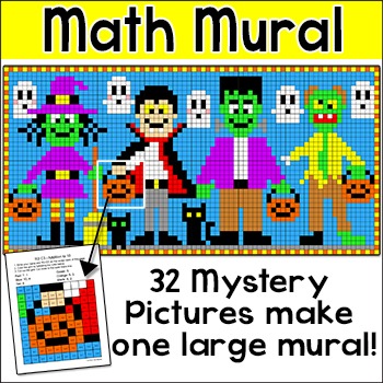 Preview of Whole Class Halloween Color by Number Mystery Picture Mural - October Activity