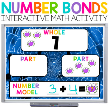 Preview of Halloween Math Number Bonds to 20 with Spiders Math Activity for K and 1