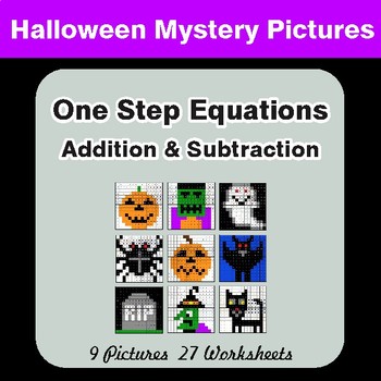 Halloween Math: One Step Equations Addition & Subtraction - Math Mystery Pictures