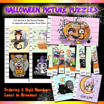 Preview of Halloween Math - Ordering 3 Digit Numbers Least to Greatest - Picture Puzzles
