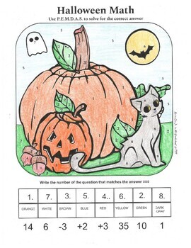 Preview of Halloween Math PEMDAS puzzle worksheet