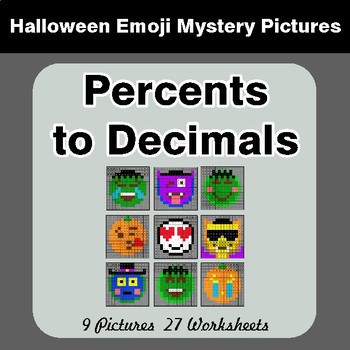 Halloween Math: Percents to Decimals - Color-By-Number Math Mystery Pictures