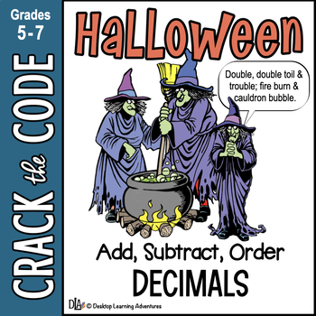 Preview of Halloween Math Practice - Add, Subtract, & Order Decimals - Crack the Code