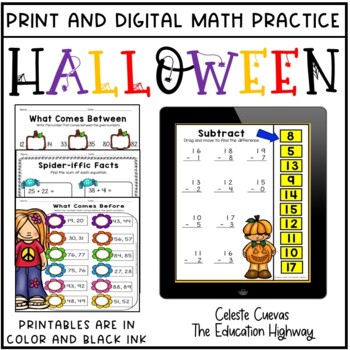 Preview of Halloween Math Practice Bundle | Print and Digital