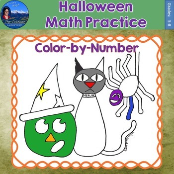 Preview of Halloween Math Practice Color by Number Grades 5 - 8 Bundle