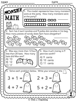 Halloween Math Printables - Second Grade by Tied 2 Teaching | TpT