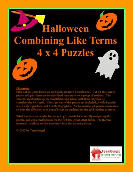 Preview of Halloween Math Puzzle - Combining Like Terms