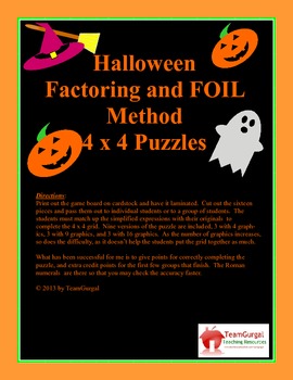 Preview of Halloween Math Puzzle - Factoring and FOIL Method