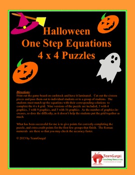 Preview of Halloween Math Puzzle - One Step Equations