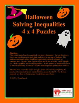 Preview of Halloween Math Puzzle - Solving Inequalities