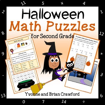 Preview of Halloween Math Puzzles - 2nd Grade | Math Facts | Math Skills Review