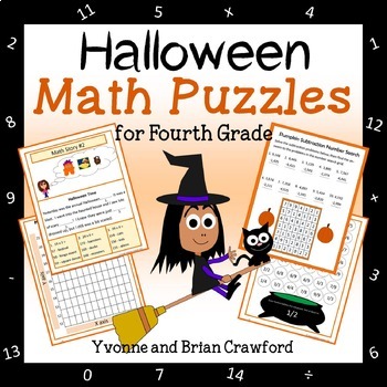 Preview of Halloween Math Puzzles - 4th Grade | Math Facts | Math Skills Review