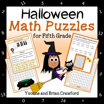 Preview of Halloween Math Puzzles - 5th Grade | Math Facts | Math Skills Review