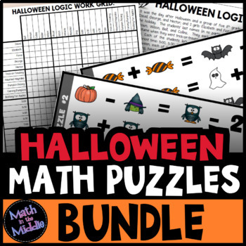 Preview of Halloween Math Puzzles Mini Bundle - Middle School Halloween Math Activities