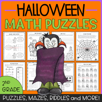 Preview of Halloween Math Puzzles l Week Before Halloween Activities l Place Value and More