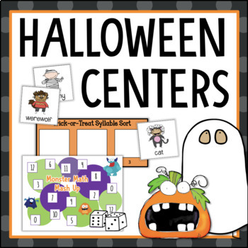 Preview of Halloween 1st 2nd Grade Literacy Centers Math Game Reading Worksheets