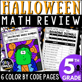 Preview of Halloween Math Review 5th Grade Color by Codes Halloween Activity 