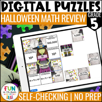 Preview of Halloween Math Review Digital Puzzles | 5th Grade | NBT Standards