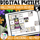 Halloween Math Review Digital Puzzles | 5th Grade | NBT Standards