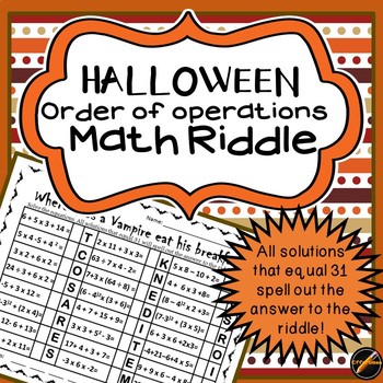 Preview of Halloween Math Riddle: Order of Operations