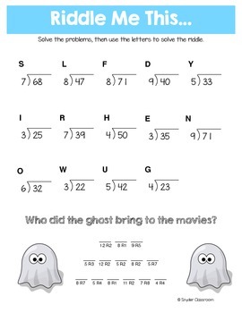 halloween long division math riddles by snyder classroom tpt