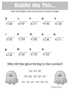 halloween long division math riddles by snyder classroom tpt