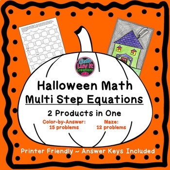 Preview of Halloween Fall Math Multi-Step Equations Maze & Color by Number Holiday Bundle