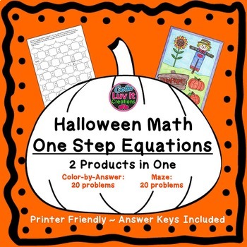 Preview of Halloween Fall Math One Step Equations Maze & Color by Number Holiday Bundle