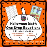 Halloween Fall Math One Step Equations Maze & Color by Number Holiday Bundle