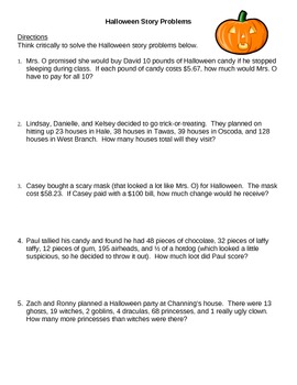Preview of Halloween Math Story Problems - Mixed Applications