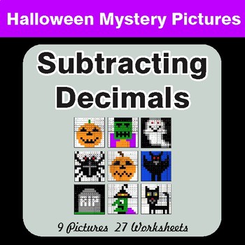 Halloween Math: Subtracting Decimals - Color-By-Number Math Mystery Pictures