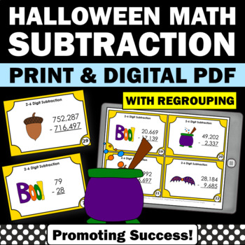 Preview of 4th Grade Halloween Math Activities Games Subtraction Practice with Regrouping