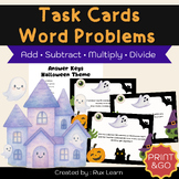 Halloween Math Task Cards | Add, Subtract, Multiply, Divide | Math Word Problems