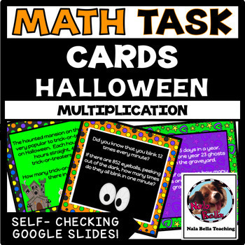 Preview of Halloween Math Task Cards Google Classroom Ready!