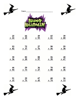 Halloween Math Two Digit Addition Work sheets With a key by PowerPoint ...