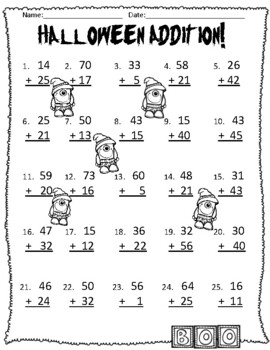 Preview of Halloween Math! Two-digit Addition without Regrouping! (K, 1st, 2nd, 3rd Grade)