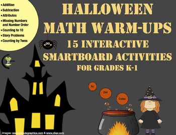 Preview of Halloween Math Warm-Ups: 15 Interactive SmartBoard Activities for Grades K-1