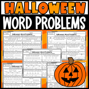 Preview of Halloween Math Word Problem Worksheets Addition and Subtraction