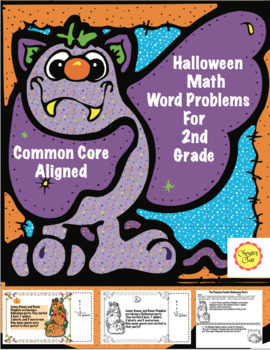 Preview of Halloween Math Word Problem Task Card Game For 2nd: Print or Digital