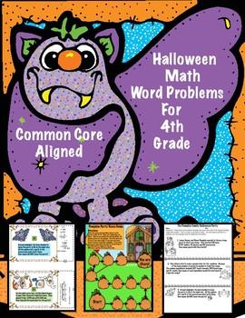 Preview of Halloween Party Math Word Problems For 4th Gr: Print or Digital