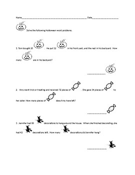 Preview of Halloween Math Word Problems Worksheets    Addition Subtraction Multiplication